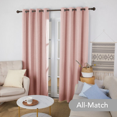 Deconovo Faux Linen Full Blackout Curtains Thermal Insulated Eyelet with Coating Back Layer 46x72 Inch Coral Pink 1 Pair