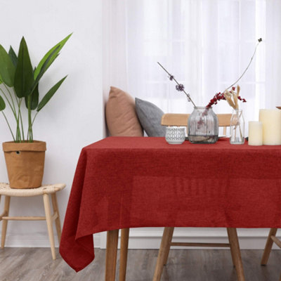 Deconovo Faux Linen Tablecloth 55x98in(140x250cm) Water Resistant Table Cloth Wipeable Table Cloth for Dinning Red