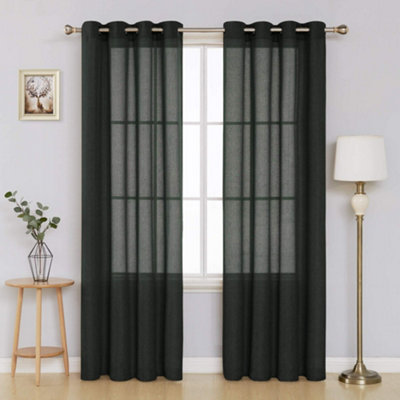 Deconovo Faux Linen Window Curtains Soft Pair Eyelet Curtains Extra Long Window Treatment 55 x 102 Inch Dark Green 2 Panels