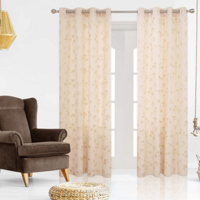 Deconovo Faux Velvet Curtains Bedroom Golden Flower Pattern Eyelet Curtains for Kids 52 x 90 Inch Light Peach Pink One Pair