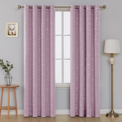 Deconovo Foil Diamond Printed Curtains Blackout Eyelet Curtains Thermal Curtains for Living Room 52 x 45 Inch Baby Pink One Pair