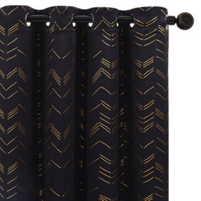 Deconovo Foil Printed 66 x 90 Inch Black 2 Panels Thermal Insulated Super Soft Eyelet Blackout Curtains for Bedroom