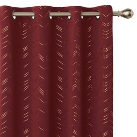 Deconovo Foil Printed Blackout Curtains 46 x 54 Inch Dark Red 2 Panels Thermal Insulated Window Eyelet Curtains Bedroom Curtains