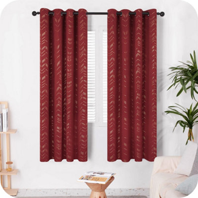 Deconovo Foil Printed Blackout Curtains 46 x 54 Inch Dark Red 2 Panels ...