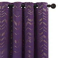 Deconovo Foil Printed Blackout Curtains 46 x 54 Inch Purple Grape 2 Panels Thermal Insulated Eyelet Curtains Bedroom Curtains