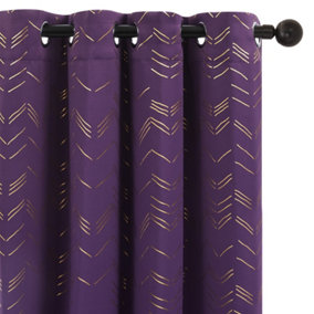 Deconovo Foil Printed Blackout Curtains 46 x 54 Inch Purple Grape 2 Panels Thermal Insulated Eyelet Curtains Bedroom Curtains