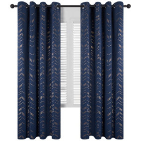 Deconovo Foil Printed Blackout Curtains Thermal Insulated Window Eyelet Curtains Bedroom Curtains 46 x 54 Inch Navy Blue 2 Panels