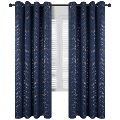 Deconovo Foil Printed Blackout Curtains Thermal Insulated Window Eyelet Curtains Bedroom Curtains 55 x 72 Inch Navy Blue 2 Panels