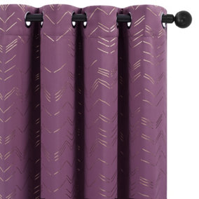 Deconovo Foil Printed Blackout Curtains Thermal Insulated Window Eyelet Curtains Bedroom Curtains 55 x 72 Inch Purple 2 Panels