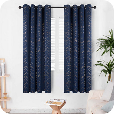 Deconovo Foil Printed Blackout Curtains Thermal Insulated Window Eyelet Curtains Bedroom Curtains 66 x 72 Inch Navy Blue 2 Panels