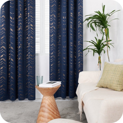 Deconovo Foil Printed Blackout Curtains Thermal Insulated Window Eyelet Curtains Bedroom Curtains 66 x 72 Inch Navy Blue 2 Panels