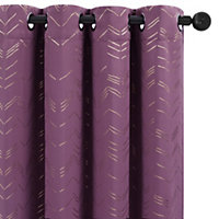 Deconovo Foil Printed Blackout Curtains Thermal Insulated Window Eyelet Curtains Bedroom Curtains 66 x 72 Inch Purple 2 Panels
