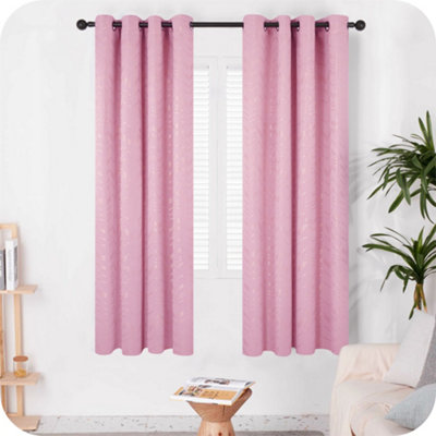 Deconovo Foil Printed Blackout Curtains Thermal Insulated Window Eyelet Girls Curtains Bedroom Curtains 66 x 54 Inch Pink 2 Panels