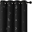 Deconovo Foil Printed Constellation Blackout Curtains Eyelet Black W66 x L54 Inch 2 Panels