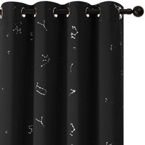 Deconovo Foil Printed Constellation Blackout Curtains Eyelet Black W66 x L72 Inch 2 Panels