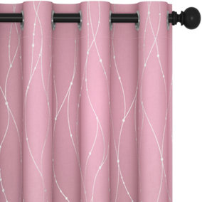 Deconovo Foil Printed Dot Line Blackout Curtains Thermal Insulated Eyelet Room Darkening Curtains W52 x L63 Inch Pink 2 Panels