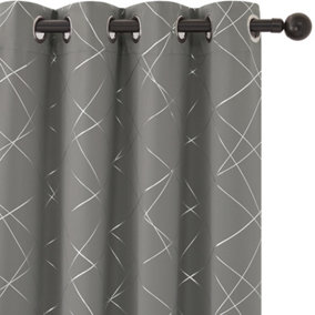 Deconovo Foil Printed Line Blackout Curtains Thermal Insulated Window Eyelet Curtains 55 x 72 Inch Light Grey 2 Panels