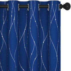 Deconovo Foil Printed Line Dot Room Darkening Curtains, Thermal Insulated Eyelet Blackout Curtains, W46 x L90 Inch, Blue, 1 Pair