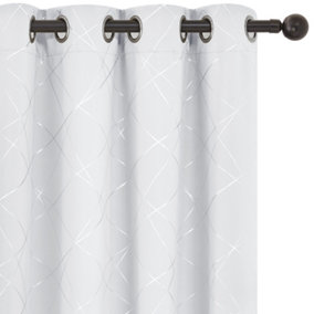 Deconovo Foil Printed Line Room Darkening Curtains Thermal Insulated Window Eyelet Curtains 46 x 54 Inch Silver Grey 2 Panels