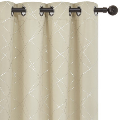 Deconovo Foil Printed Line Room Darkening Curtains Thermal Insulated Window Eyelet Curtains 46 x 72 Inch Beige 2 Panels