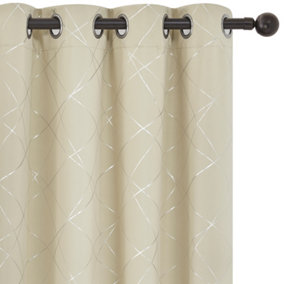 Deconovo Foil Printed Line Room Darkening Curtains Thermal Insulated Window Eyelet Curtains 46 x 72 Inch Beige 2 Panels