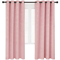 Deconovo Foil Printed Line Thermal Curtains Super Soft Ring Top Blackout Curtains for Bedroom 46 x 72 Inch Coral Pink 2 Panels
