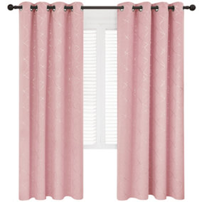 Deconovo Foil Printed Line Thermal Curtains Super Soft Ring Top Blackout Curtains for Bedroom 46 x 72 Inch Coral Pink 2 Panels