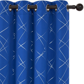 Deconovo Foil Printed Line Thermal Curtains Super Soft Ring Top Blackout Curtains for Boy Bedroom 46 x 54 Inch Blue 2 Panels