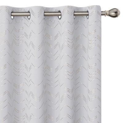 Deconovo Foil Printed Room Darkening Curtains Thermal Insulated Eyelet Curtains 66 x 72 Inch Greyish White 2 Panels