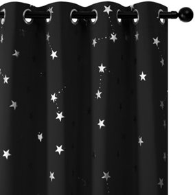 Deconovo Foil Printed Stars Blackout Curtains Eyelet Black W66 x L54 Inch 2 Panels
