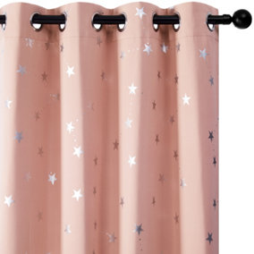Deconovo Foil Printed Stars Blackout Curtains Eyelet Curtains for Living Room Coral Pink W46 x L54 Inch 2 Panels
