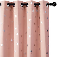 Deconovo Foil Printed Stars Blackout Curtains Eyelet Curtains for Living Room Coral Pink W46 x L72 Inch 2 Panels