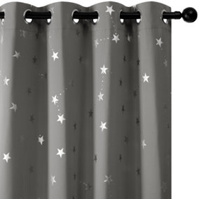 Deconovo Foil Printed Stars Blackout Curtains Eyelet Curtains for Living Room Light Grey W46 x L54 Inch 2 Panels