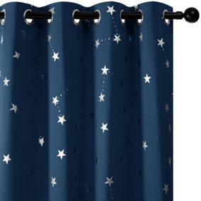 Deconovo Foil Printed Stars Blackout Curtains Eyelet Curtains for Living Room Navy Blue W46 x L54 Inch 2 Panels