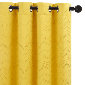 Deconovo Foil Printed Thermal Curtains 46 x 72 Inch Mellow Yellow 2 Panels Super Soft Ring Top Blackout Curtains for Bedroom