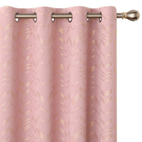 Deconovo Foil Printed Thermal Curtains 66 x 72 Inch Coral Pink 2 Panels Super Soft Ring Top Blackout Curtains for Bedroom