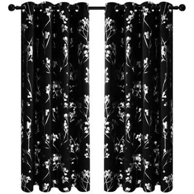 Deconovo Foil Printed Tree Blackout Curtains Eyelet Black W66 x L90 Inch 2 Panels