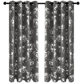 Deconovo Foil Printed Tree Blackout Curtains Eyelet Curtains for Living Room Dark Grey W46 x L54 Inch 2 Panels