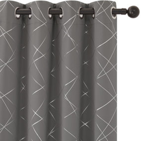 Deconovo Foil Printed Window Treatment Thermal Insulated Super Soft Eyelet Blackout Curtains 46 x 72 Inch Dark Grey 2 Panels