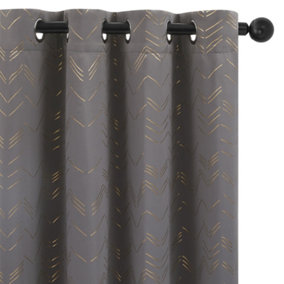Deconovo Foil Printed Window Treatment Thermal Insulated Super Soft Eyelet Blackout Curtains 55 x 72 Inch Dark Grey 2 Panels