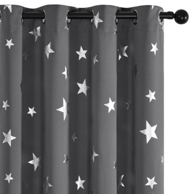 Deconovo Foil Star Printed Thermal Blackout Curtains Eyelet Curtains for Living Room Dark Grey 55 x 96 Inches 2 Panels