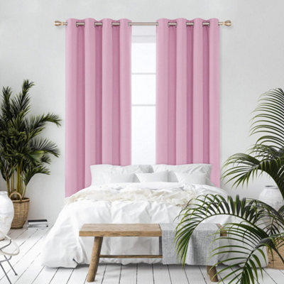 Deconovo Functional Blackout Curtains Thermal Curtains Blackout Eyelet Curtains for Living Room, Pink, 52 x 95 Inch, One Pair