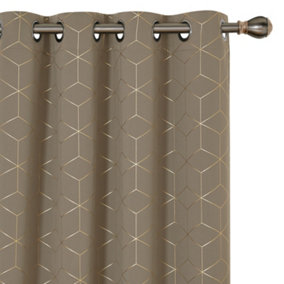 Deconovo Functional Energy Saving Curtains, Eyelet Curtains, Gold Diamond Printed Blackout Curtains, W52 x L54 Inch, Taupe, 1 Pair