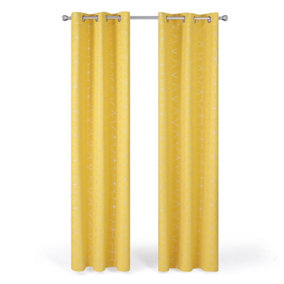 Deconovo Functional Eyelet Blackout Curtains, Diamond Foil Printed Thermal Insulated Curtains W55 x L90 Inch Mellow Yellow, 1 Pair