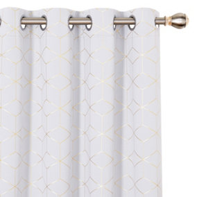 Deconovo Functional Thermal Insulated Curtains, Gold Diamond Printed Eyelet Curtains, W66 x L72 Inch, Silver Grey, One Pair