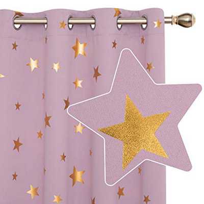 Deconovo Gold Star Curtains, Thermal Curtains Eyelet Blackout Curtains for Kids Bedroom, 52 x 63 Inch(W x L), Light Pink, 2 Panels