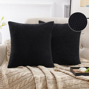 Deconovo Large Black Cushion Covers 60cm x 60cm, Corduroy Granule Fabric Square Throw Pillow Case with Invisible Zipper, Pack of 2