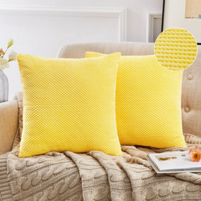 Deconovo Large Corduroy Granule Cushion Covers 60cm x 60cm, Fluffy Fabric Throw Pillow Covers, Lemon Yellow, 2 Pieces
