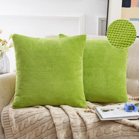 Deconovo Large Corduroy Green Cushion Covers 60cm x 60cm, Fluffy Fabric Square Throw Pillow Case with Invisible Zipper, 2 Pieces