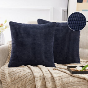 Deconovo Large Corduroy Navy Cushion Covers 60cm x 60cm, Fluffy Fabric Dotted Throw Pillow Covers with Invisible Zipper, Set of 2